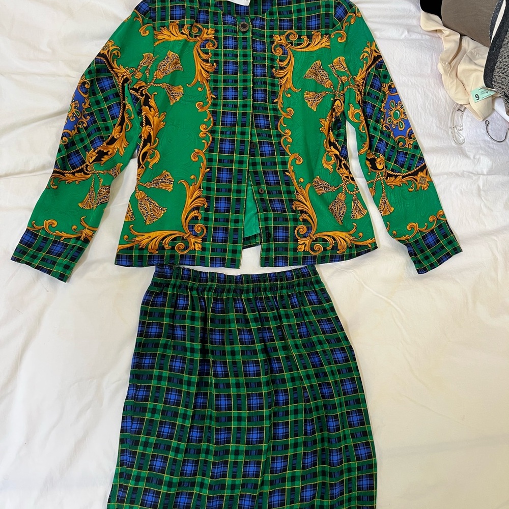 Lillie Rubin Green and Blue Top and Skirt Set